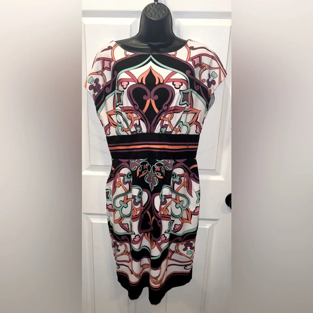 NICOLE BY NICOLE MILLER Multicolored Sleeveless Shift Dress w cinched waist - Picture 2 of 5